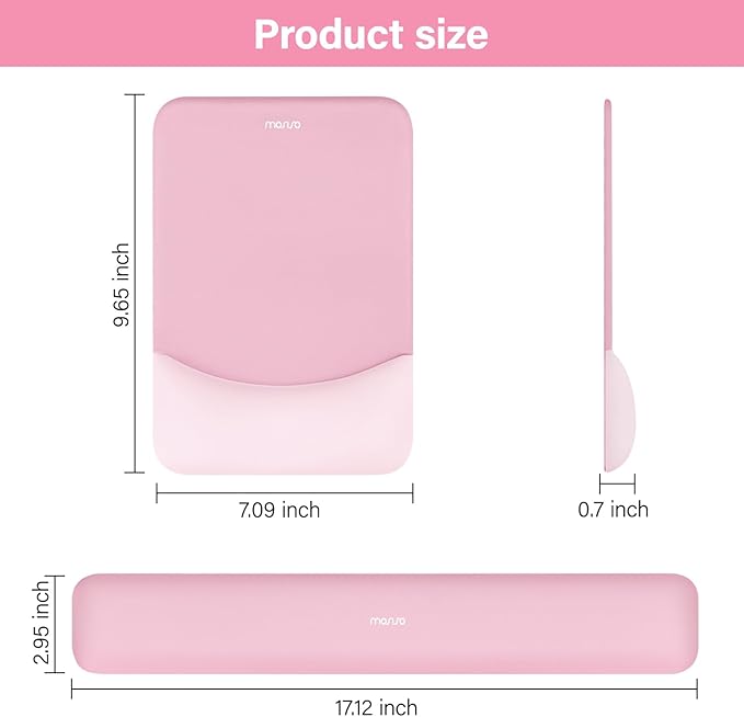 MOSISO Wrist Rest Support for Mouse Pad&Keyboard Set, Rectangular Ergonomic Mousepad Non-Slip Base Home/Office Pain Relief&Easy Typing Pad with Neoprene Cloth&Raised Silicone Lining, Pink