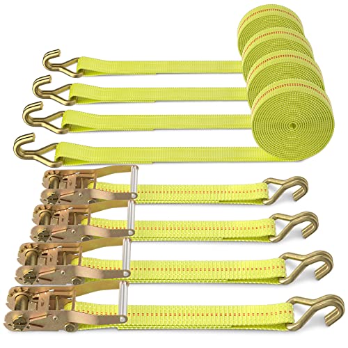 Ratchet Tie Down Strap - 4 Pack 2" x 27' Heavy Duty Ratchet Straps with Aluminum Handle, Cargo Straps for Moving Appliance...
