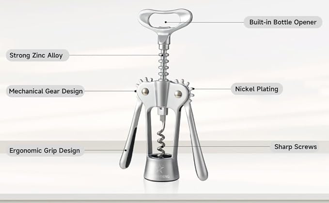 Wing Corkscrew Wine Bottle Opener – Heavy-Duty Stainless Steel Wing Wine Opener, Easy Wine Bottle Opening Tool, Perfect Christmas & New Year Gift for Wine Lovers
