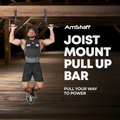 AmStaff Fitness Joist Mount Pull Up Bar, Ceiling Mounted Chin Up Bar for Home Gym, Crossfit, Beam, Rafter - Heavy Duty, Mu...