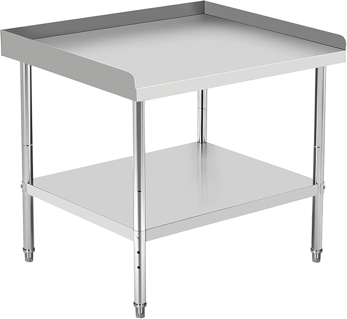 36x28x30 in Stainless Steel Equipment Grill Stand Table 400 LBS Capacity NSF Certified with Adjustable Legs, 2 in Edge Baffle, for Hotel, Home, Commercial Restaurant Kitchen