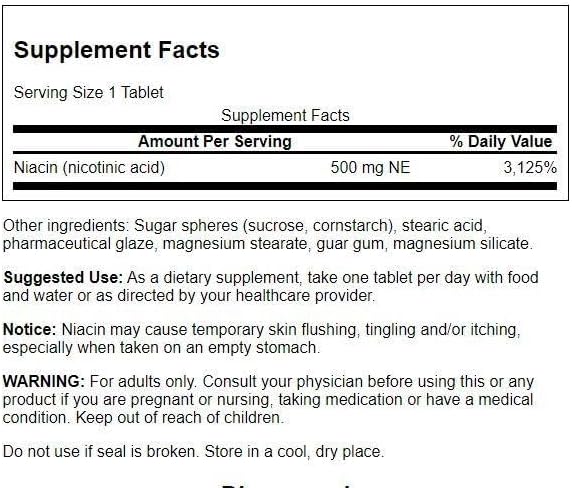 Swanson Sustained Release Niacin 500 Milligrams 90 Tabs