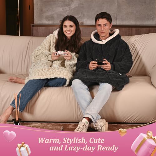 KAWAHOME Wearable Blanket Hoodie for Women Adult, Warm Cozy Soft 3D Pattern Hooded Sweatshirt, Birthday Gifts for Mom Girl...