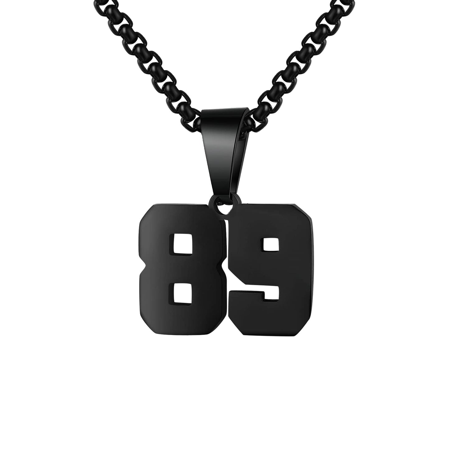 Number Necklaces Personalized Necklaces Black Initial Number Pendant Stainless Steel Chain Movement Necklaces for Men Women (89)