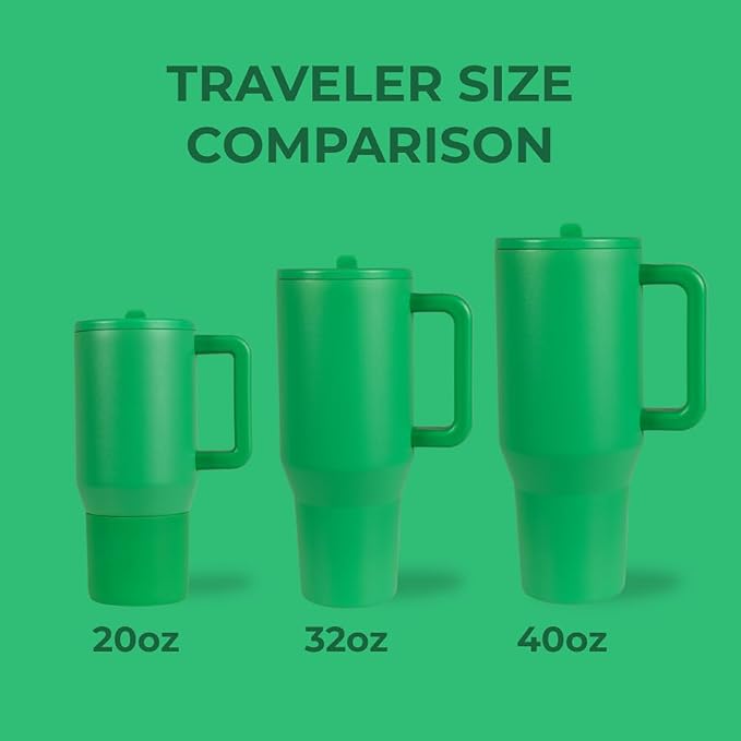 HydroJug Traveler - 40 oz Water Bottle with Handle & Flip Straw - Fits in Cup Holder, Leak Resistant Tumbler-Reusable Insulated Stainless Steel & Rubber Base - Gifts for Women & Men, Clover