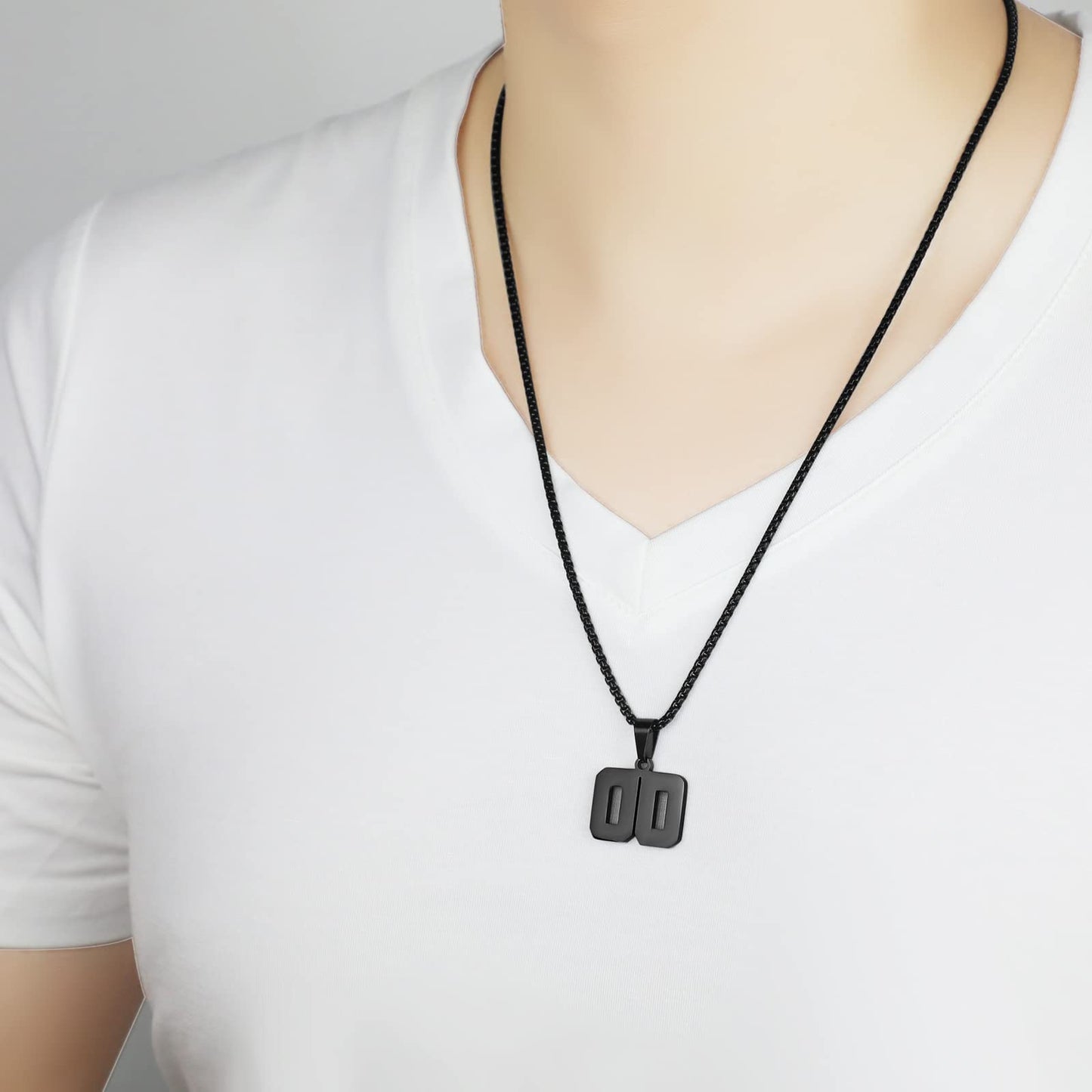Number Necklaces Personalized Necklaces Black Initial Number Pendant Stainless Steel Chain Movement Necklaces for Men Women (22)