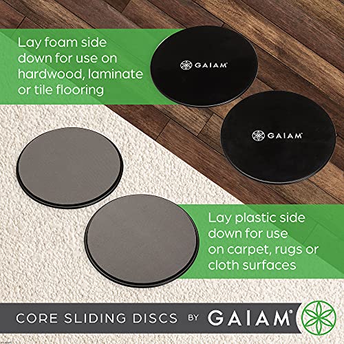 Gaiam Core Sliding Discs - Dual Sided Workout Sliders for Carpet & Hardwood Floor - Home Ab Pads Exercise Equipment Fitnes...