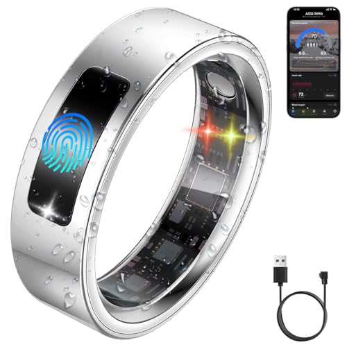 uaue Smart Health Ring for Women Men, Vibration Alert, Touch Control, Fitness Tracker Ring with Sleep/Women's Health/Heart...