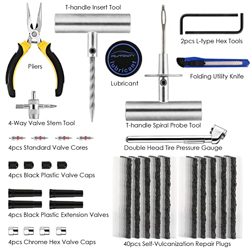 AUTOWN Tire Repair Kit - 68pcs Heavy Duty Tire Plug Kit, Universal Tire Repair Tools to Fix Punctures and Plug Flats Patch...