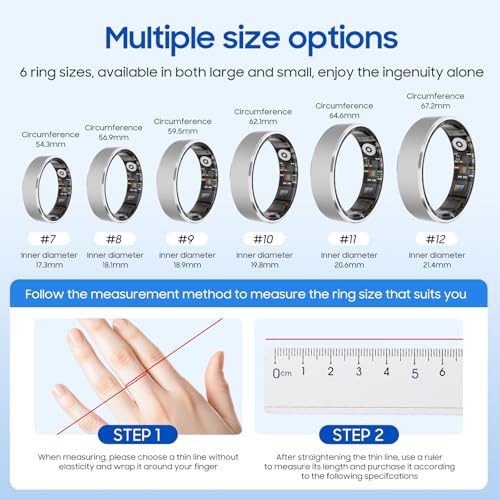 prxxhri Smart Health Ring, Featuring Stress and Sleep Monitoring Functions, Compatible with iOS and Android, Waterproof Fi...