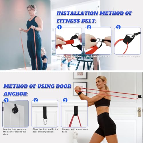 Giiyr Resistance Bands Set for Men & Women - 4 Levels Exercise Band with Door Anchor, Pull Up Bands for Strength Training,...
