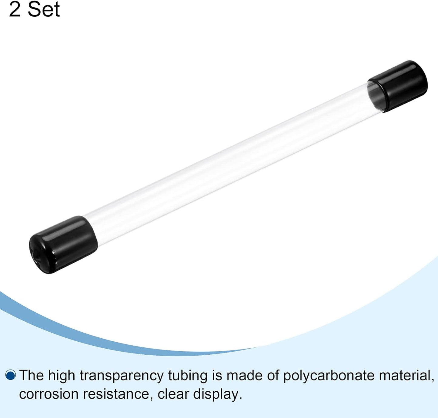 PATIKIL Clear Rigid Tube Round Plastic Tubing with Black Rubber Caps Polycarbonate Water Pipe, 305mm/ 12 Inch Length, 14mmx15mm/0.55"x0.6", 2 Set