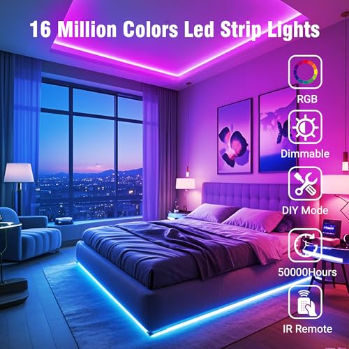 VOLIVO 100ft Led Strip Lights for Bedroom, Color Changing Led Light Strips Kit with 24 Keys IR Remote and Smart App Contro...