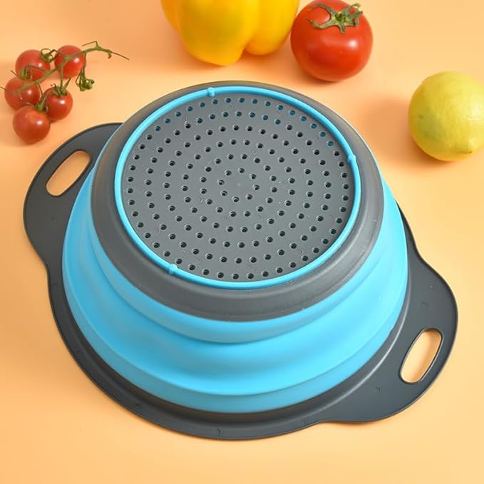 Collapsible Colander Set,Premium Food Grade Silicone Folding Strainers with Handles Space Saving Colanders for Draining Pasta,Vegetables & Fruits,Ideal for Kitchen & Travel (3pc(blue))