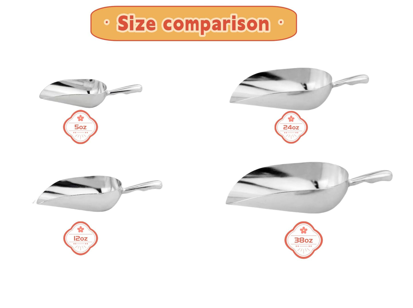 Heavy-Duty Cast Aluminum Kitchen Scoop - Rust-Proof, Ergonomic S-Handle Ice Cube Endurance Scoopfor Ice, Candy, Popcorn, Coffee Beans, Flour & Pet Food - Commercial-Grade Durable Design (M（12oz）)