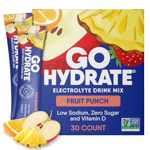 GoHydrate Instant Hydration Powder Packets - Low Sodium Electrolytes Drink Mix - Natural Hydration Support, Sugar Free Ele...