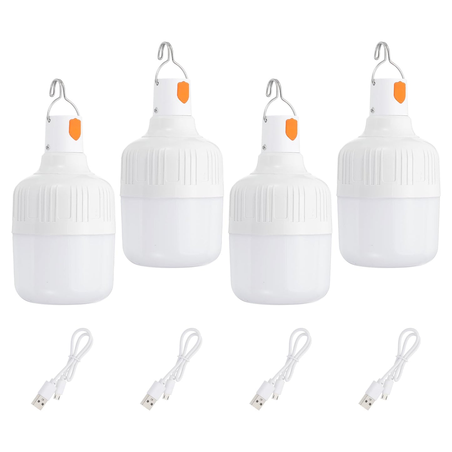 Patikil Camping Lantern  4 Pack Rechargeable Led Tent Lamp Lights Bulb Portable Hanging 3 Lighting Modes 90W With Clip Hook For Camping  Hiking  Fishing  White