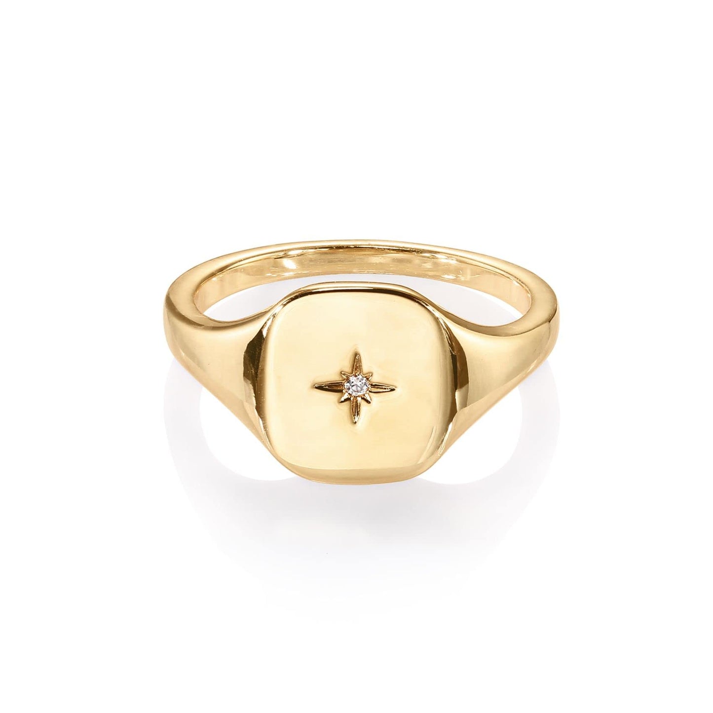 PAVOI 14K Gold Plated Signet Ring for Women | Bold Stackable Ring (Yellow Gold, 5)