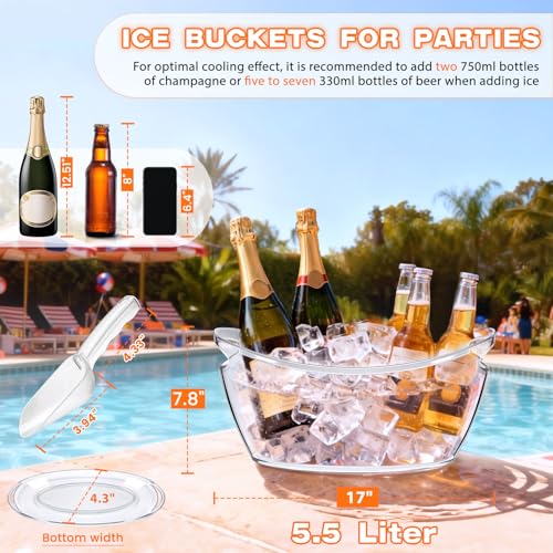 Ice Bucket 2 Pcs, Clear Acrylic Ice Buckets for Parties, Plastic Beverage Tub & Champagne Bucket for Mimosa Bar Supplies, ...