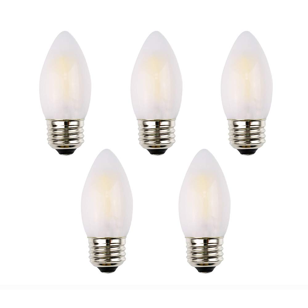 Opalray C35 2W Led Candelabra Bulb, Dimmable Warm White 2700K, Glass, E26 Base, 5 Pack