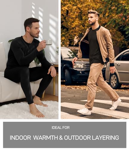 wirarpa Men's Long Johns Thermal Underwear Set Light Fleece Lined Base Layer Long Sleeve Top and Bottom