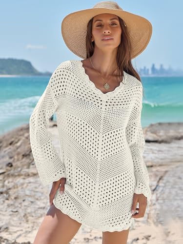 ANRABESS Swimsuit Cover Up for Women Crochet Bathing Suit Summer Swimwear V Neck Mesh Knit Dress 2026 Beach Vacation Clothes