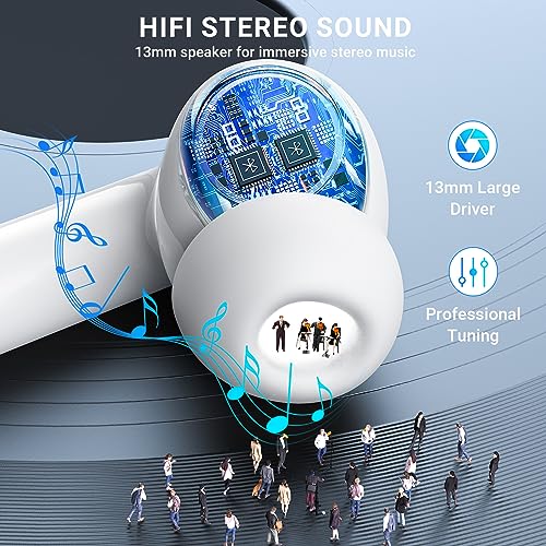 Wireless Earbuds, 2024 Wireless Headphones HiFi Stereo Earphones with 4 ENC Noise Canceling Mic, 42Hs Playtime In Ear Earb...