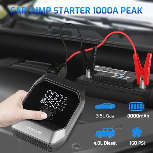 LISIXLIUYI Car Jump Starter with Air Compressor (3.5L Gas / 4.0L Diesel) 12V Auto Battery Booster Pack Jump Box 1000A Peak...