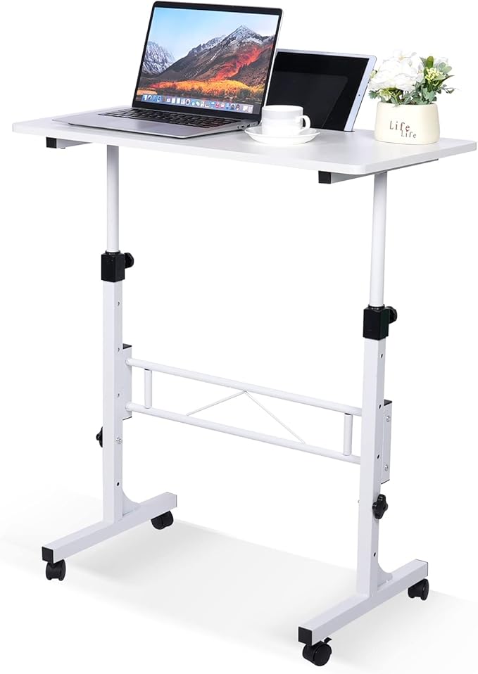 KLSMYHOKI Standing Desk Adjustable Height, Mobile Stand Up Desk with Wheels Small Computer Desk Rolling Desk, Portable Lap...