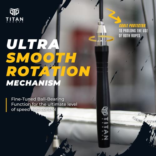 Titan Armour® Speed Rope - Professional Self-Locking & Adjustable, Adult Speed Jump Rope | 2 x Steel Ropes, Cable Protecto...