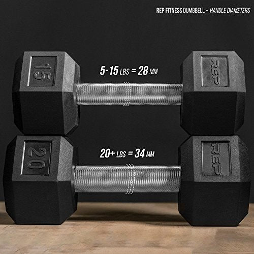 REP FITNESS Dumbbell Set with Bench – 5-50, 5-75 or 5-100 Rubber Hex Dumbbell Set with Either Flat or Adjustable Bench