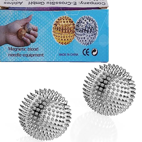 GRUNIL Spiky Massage Ball, Magnetic Balls, Hand Massage Ball Silver Ball 1 Pair, Hand Acupuncture Ball Massage for Adult a...