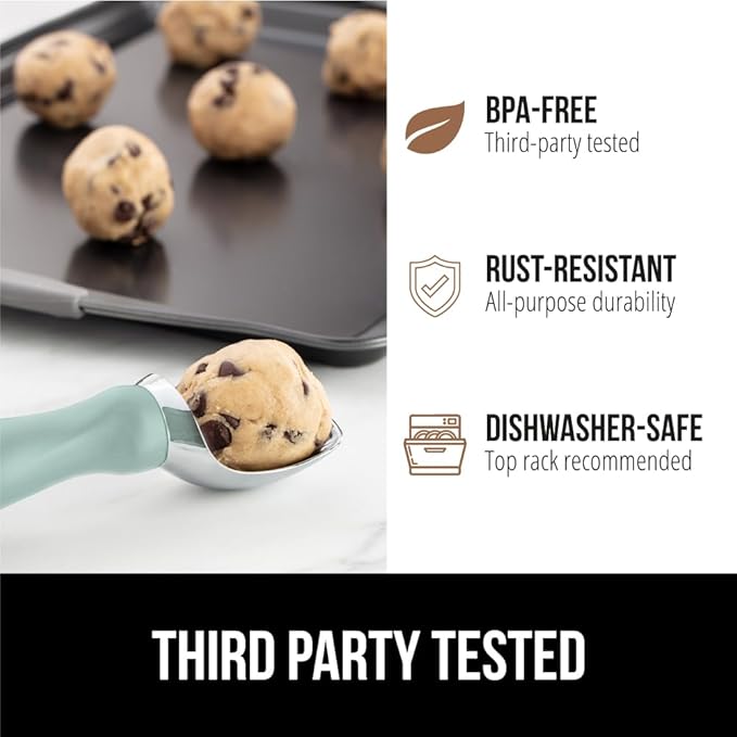 GORILLA GRIP BPA-Free Heavy Duty Ice Cream Scoop, Comfortable Ergonomic Handle, Professional Grade Scooper for Perfect Round Scoops, Spoon Frozen Hard Gelato, Sorbet, Cookie Dough, Kitchen Tool, Mint