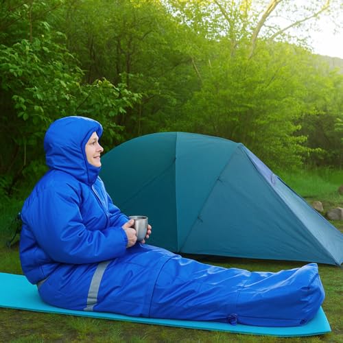 Macarrie Wearable Sleeping Bag with Dual Hoodie,Longsleeves,Pockets and Adjustable Drawstring，Ideal for Camping, Cold Weat...
