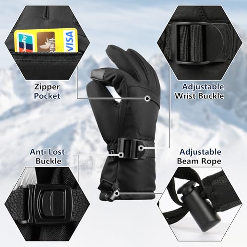 Pnosnesy Ski Gloves,Snow Gloves,Waterproof Cold Weather Winter Gloves for Parent Boys Girls- Cycling, Driving, Running