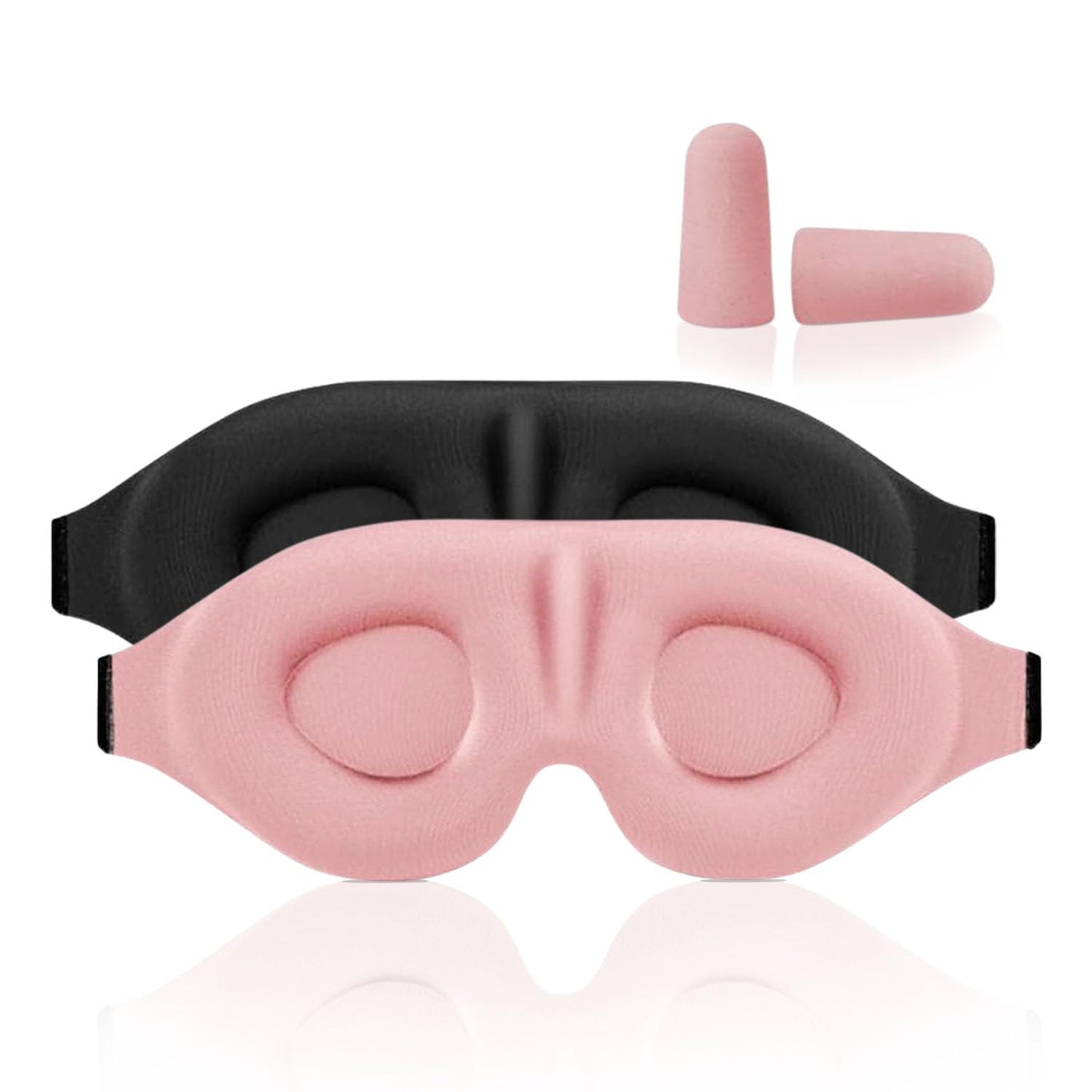 Luxury Sleep Mask – Pack of 2 Ultra-Soft Silk Eye Covers with Adjustable Strap & Soft Ear Loops, 3D Contoured Light Blocking Sleeping Mask for Travel, Naps & Relaxation(Black & Pink)