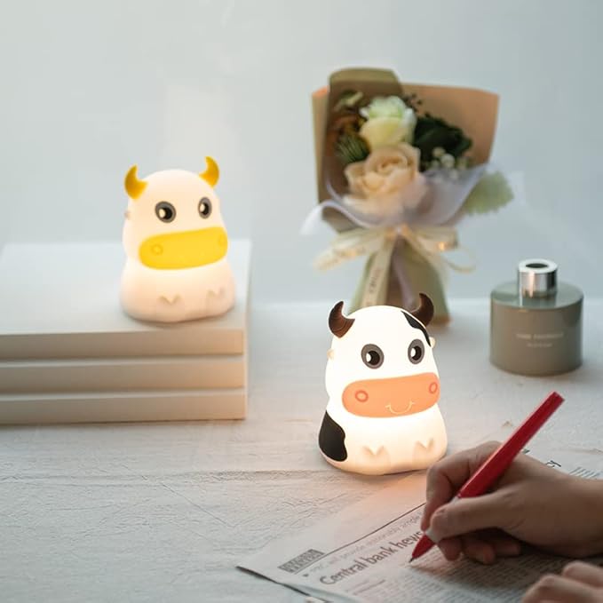 Cute Kids Night Light Night Lamp Night Lights for Kids Bedroom Toddler Baby Portable Silicone Battery Led Nightlight Nursery(Pink Cow)