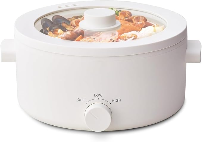 Electric Hot Pot, 3L Portable Electric Pot with Ceramic Non-stick Coating, Dual Power Multi-functional Romen Cooker for Steak, Pasta, Hot Pot, Ramen, Quick Heating and Overheat Protection