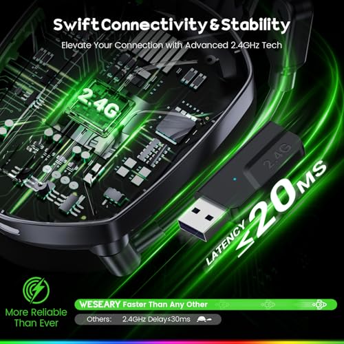 WESEARY Wireless Gaming Headsets for PC, PS5, PS4, Switch, Mac, 2.4GHz Wireless Gaming Headphone with ENC Noise Canceling ...