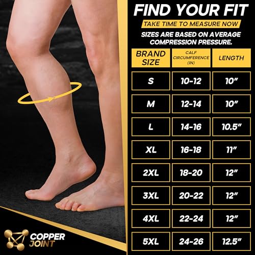 CopperJoint Calf Compression Sleeve for Men & Women, Footless Leg Support Sleeve, Wide Calf Friendly Fit, Breathable Coppe...