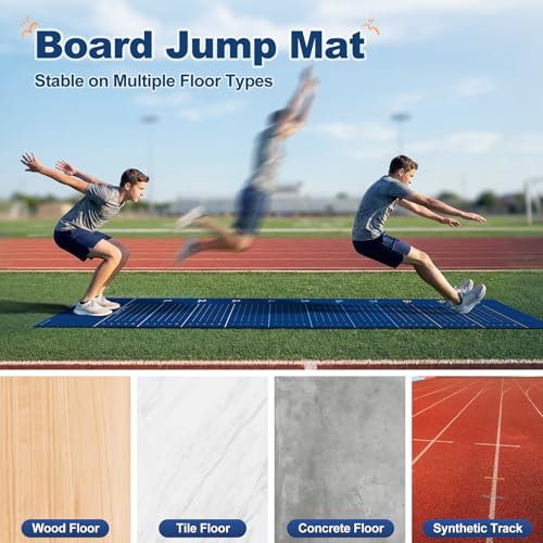 Standing Broad Jump Mat, Long Jump Training Mat with Clear Measurement Marks, Non Slip Broadjump Mat for Home, Gym and Sch...