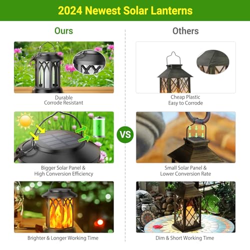 KOOPER 4 Pack Solar Lantern Outdoor Lights, Upgraded Flickering Flame Solar Lanterns Lights Outdoor Waterproof, Hanging La...