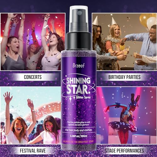 Brzeaf Waterproof Glitter Spray, Christmas Glitter Spray for Hair and Body, Long-Lasting & Quick-Drying, Shiny Glitter Hai...