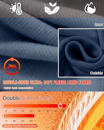 Patelai 2 Pack Thermal Underwear for Men Fleece Lined Winter Base Layer Set Long Sleeve Crew Neck Top and Bottom