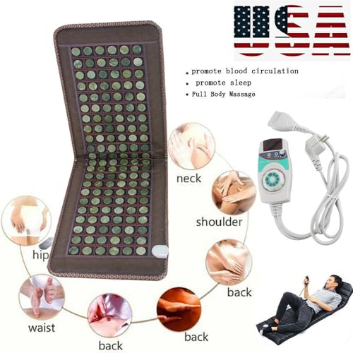 Far Infrared Heating Pad, Back 138 Natural Jade Tourmaline Stones Heating Mat for Body Neck Shoulder Fast Pain Relief Use ...