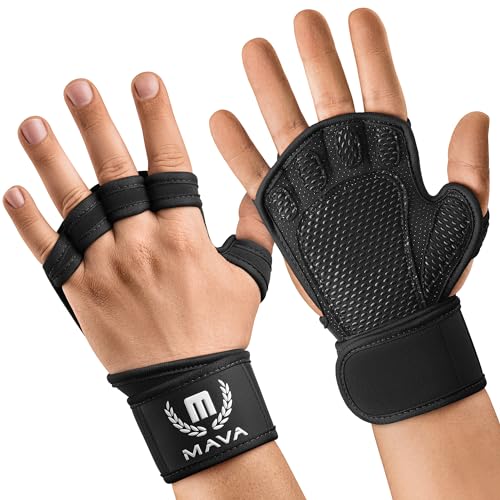 MAVA Open Gym Gloves for Men & Women; Padded Weight Lifting Gloves with Wrist Support for Comfort, Protection; Strong-Grip...