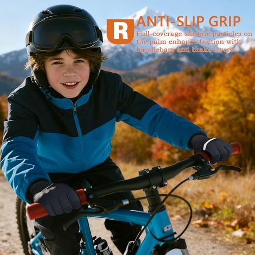 Rioomui Warm Kids Winter Gloves - Anti-Slip Gloves for Cold Weather with Touchscreen & Reflective Stripes - for Outdoor Hi...