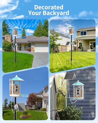 Onlyfly Metal Bird Feeder with Camera and 74.5 Inch Pole - Smart Camera Bird Feeder Solar Powered with 2k Live Stream for ...