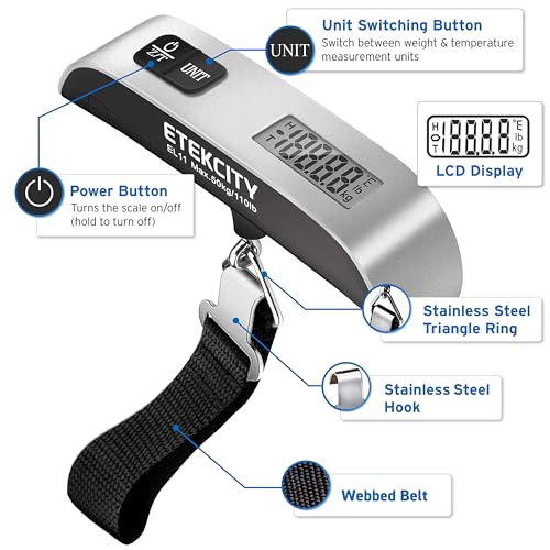 Etekcity Luggage Scale, Travel Essentials, Digital Suitcase Weight Scales for Travel Accessories, Hanging Baggage Scale wi...