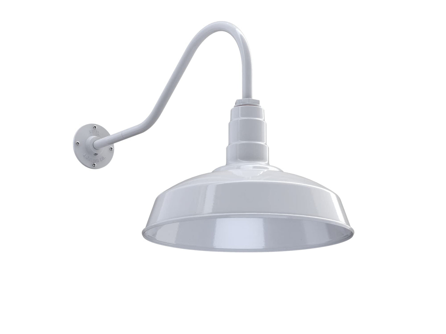Steel Lighting Co. Gardena Barn Light - Outdoor Wall Mounted, 16in Dome, 23in Gooseneck, Dusk to Dawn, White
